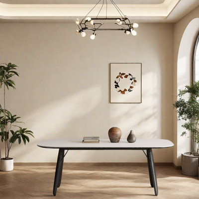 Solid wood ash wood granite slab dining table