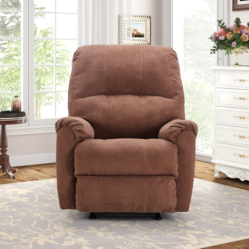 31.6" Wide Modern And Overstuffed Upholstered Manual Rocker Recliner, Brown