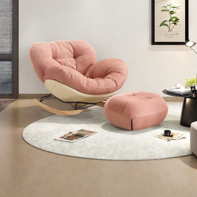 Chaise berçante ergonomique en métal capitonné, Beige / rose