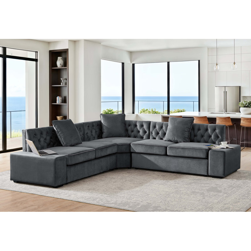 Lakemeet Velvet L-Shaped Sectional Symmetrical