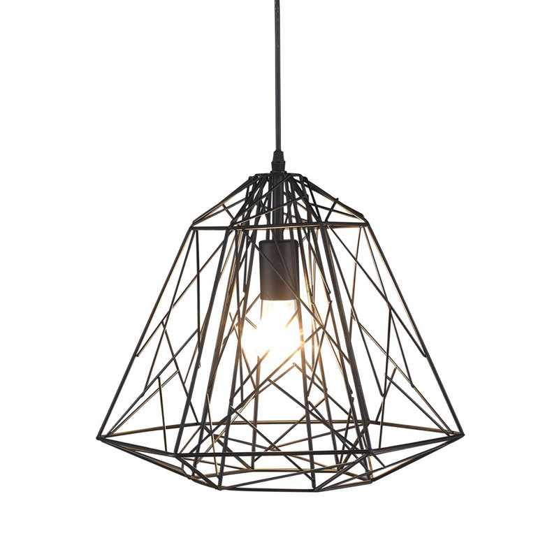 Modern 1 Light Geometric Cage Pendant, Black