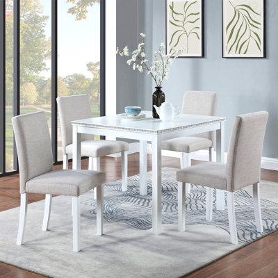 Ensemble de salle à manger en bois 5 pièces: table carrée et 4 chaises rembourrées, décoration en cristal
