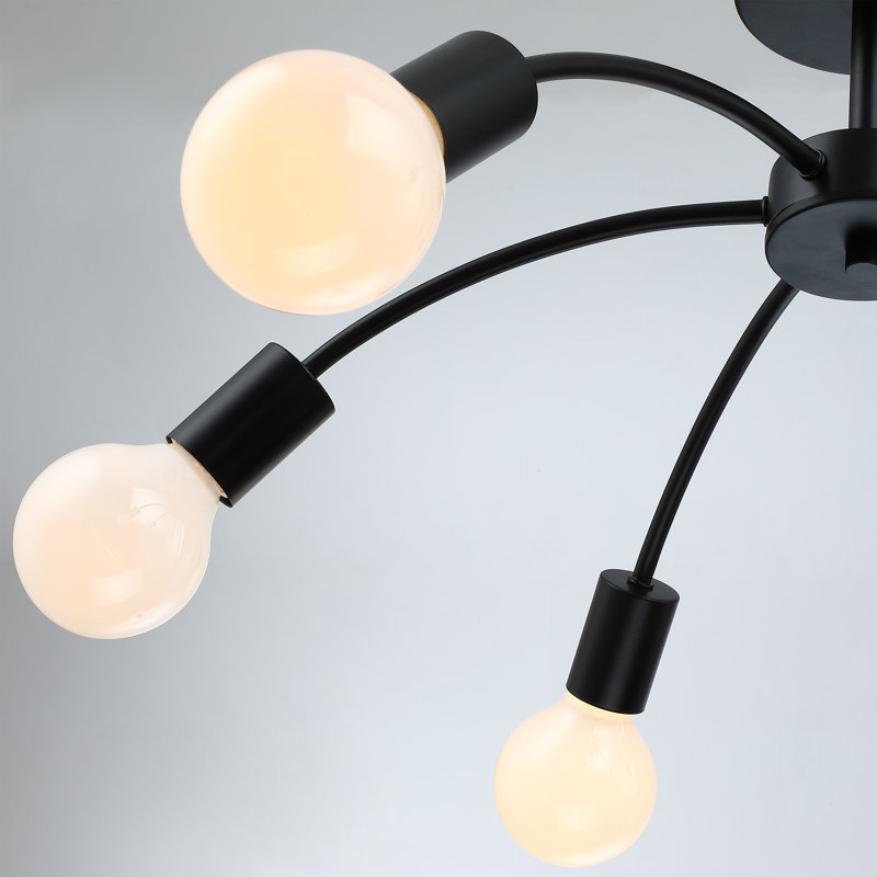 Plafonnier semi-encastré 6 lumières 22 po à intensité variable Spoutnik, Noir mat