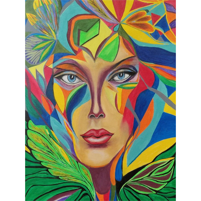 Feuilles abstraites autour du visage | Acrylique sur toile | Par Inderjeet