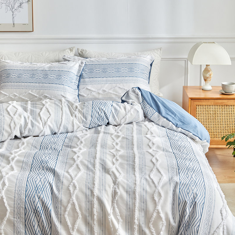  3-Piece Microfiber Tufted Chenille Duvet Cover Set, Twin XL Duvet Cover + 2 Standard Pillowcases, Blue