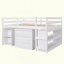 Lit mezzanine basse avec armoire, tablettes et bureau portable roulant, lit multifonctionnel