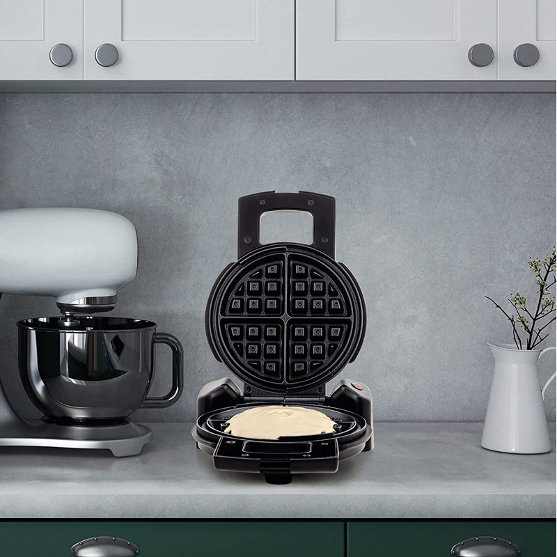OVENTE Belgian Waffle Maker with Non-Stick Plates, 180° Rotating Function and Cool Touch Handle for Easy Single Flip, Perfect for Cooking 7” Classic Waffles for Breakfast or Snacks, Black WMF1440BR