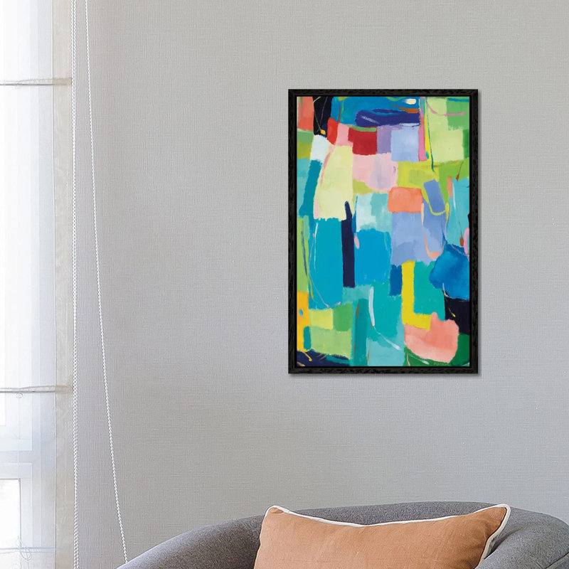 Urban Essay XIV by Kim Parker - Painting on Canvas, 101.6 cm H x 66.04 cm W, Black Framed, Black