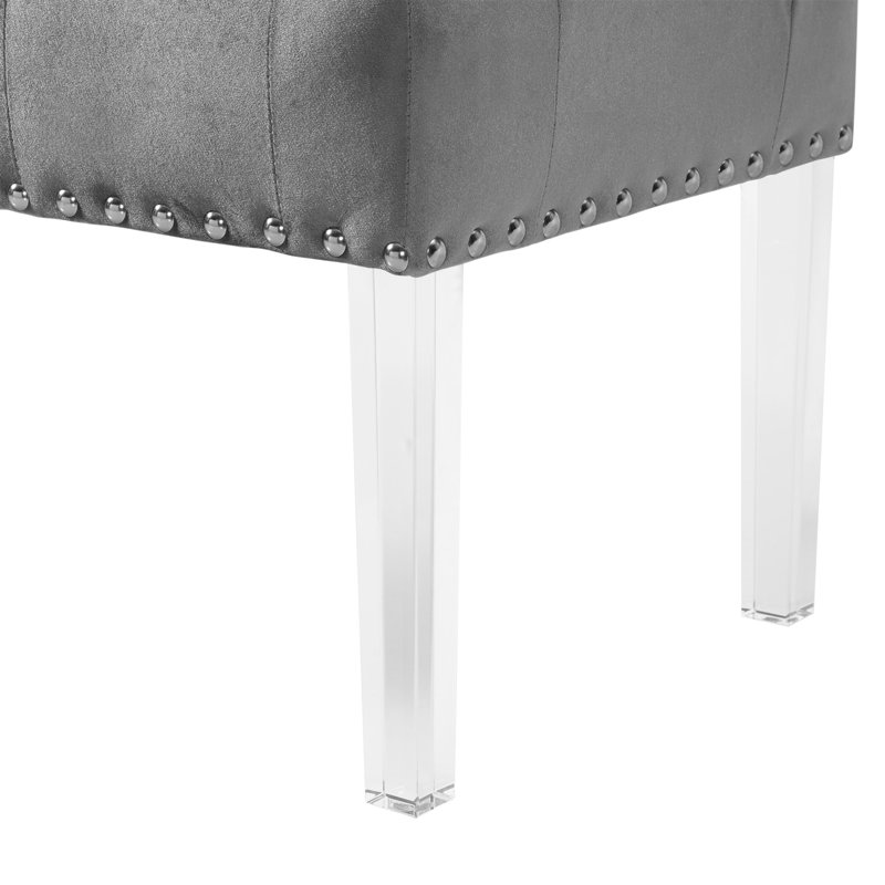 Valley Button Tufted Velvet Upholstered Bench With Acrylic Leg, Grey
