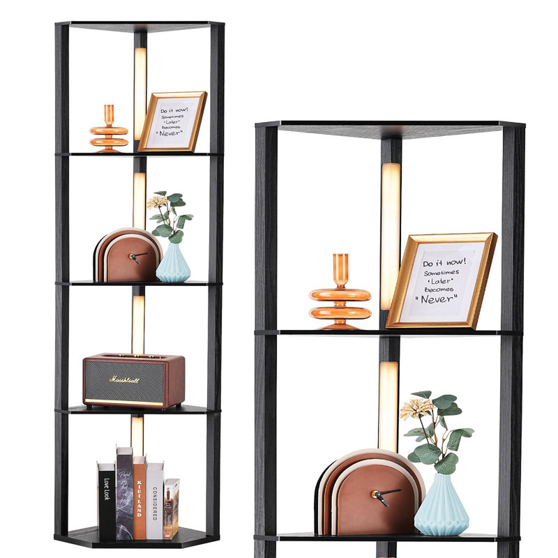 Calena 163cm H x 33cm W Corner Bookcase, Black / Brown