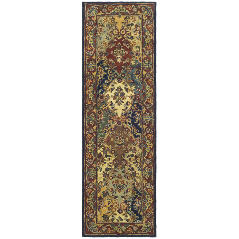 Costilla Hand Tufted Wool/Cotton Oriental Rug in Burgundy, Runner 2'3" x 20'