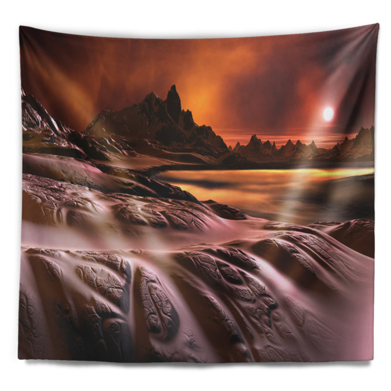 Tapisserie de planète en 3d de paysage, H 50 po x l 60 po