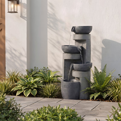 31.5" Tall Outdoor Water Fountain, Water Fountain With Led Lights, For Garden, Patio, Deck, Porch, Backyard, Lawns