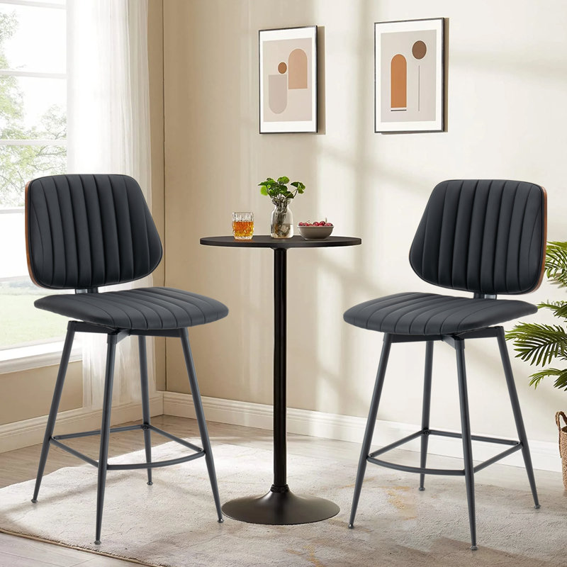 Upholstered Swivel Counter Stool, Black