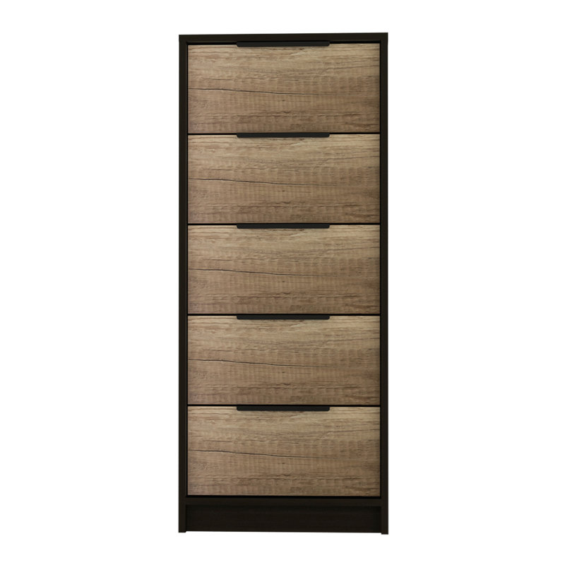 Commode verticale 5 tiroirs Kaia - Noir / pin