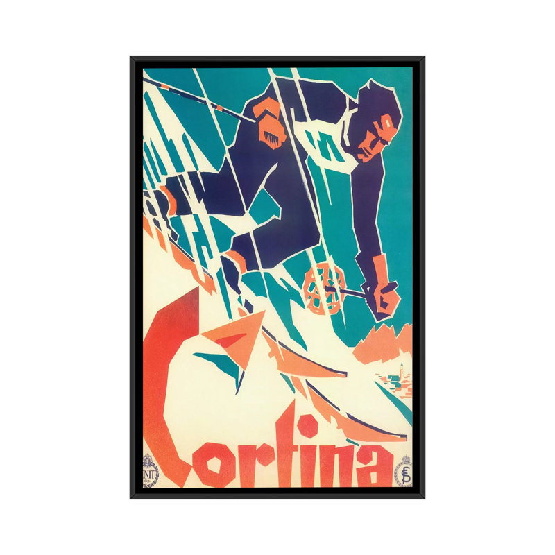 «Skiing V», impression sur toile, H 26 po x l 18 po x P 1,5 po, Toile avec cadre noir, Pas de tapis