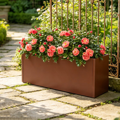Grande boîte à fleurs extérieure en acier 38 po x 15 po x 15 po avec drainage épissé