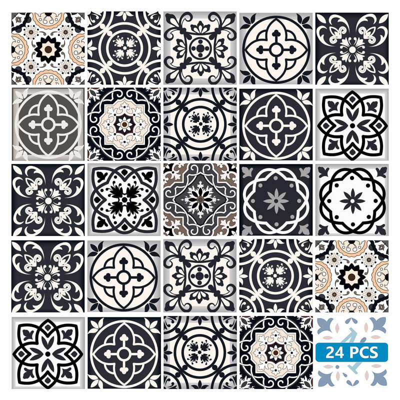 Carreaux amovibles adhésifs 12 po x 12 po noir, blanc et brun clair