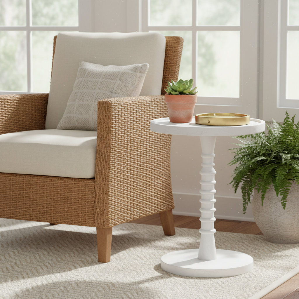 Linda 14" Mango End Table, White