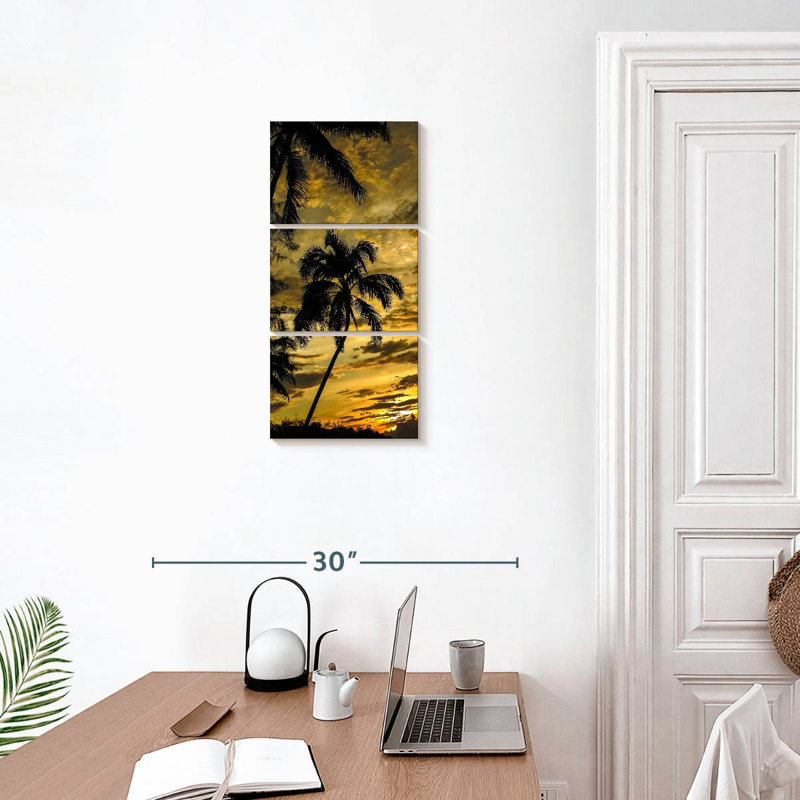 Silhouette de palmier au coucher du soleil, H 27 po x l 12 po