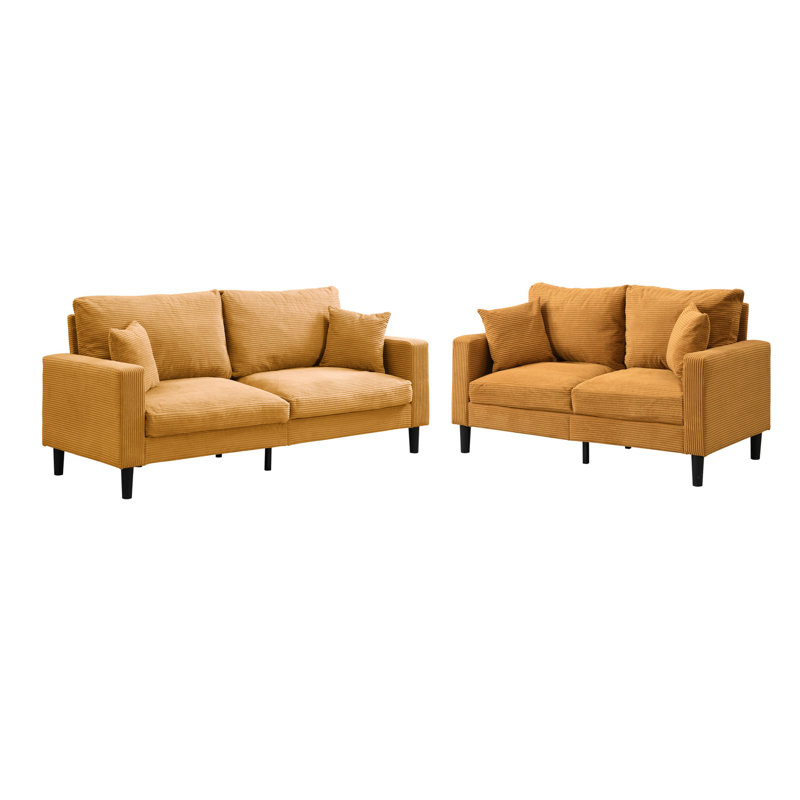 Velours côtelé orange moderne - deux pièces pour la chambre à coucher confortable avec coussin éponge et coussins de construction solide 3 places + 2 salon, chambre à coucher, canapé confortable appartement