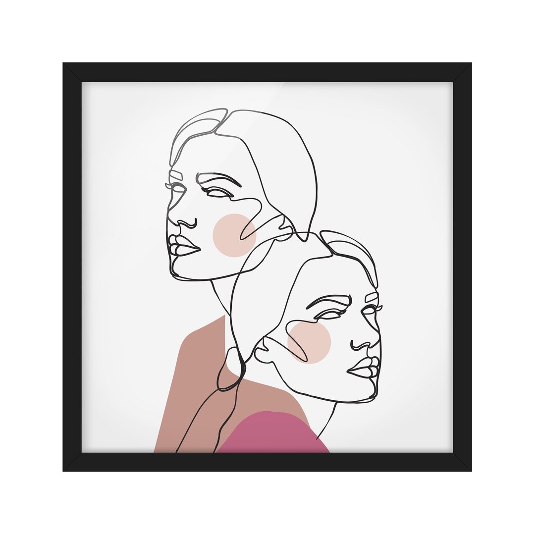 Gerahmtes Poster Line Art Women Portrait Cheeks Pink