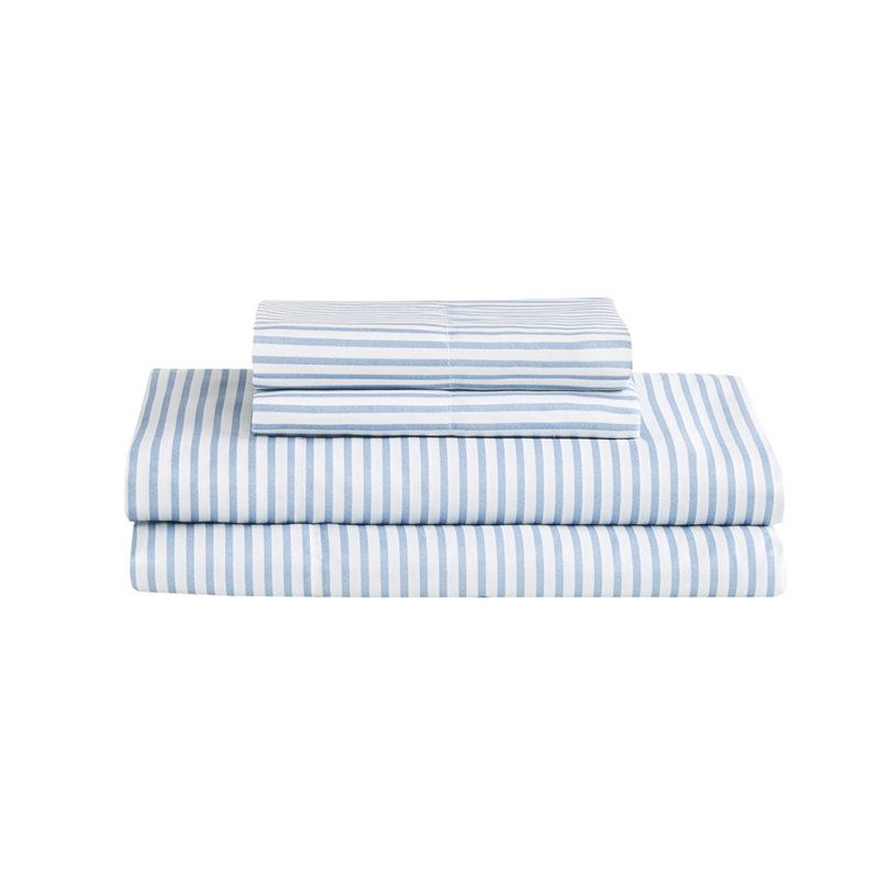 Ensemble d'édredon à rayures avec draps bleu / gris, Édredon lit simple + 6 pièces incluses