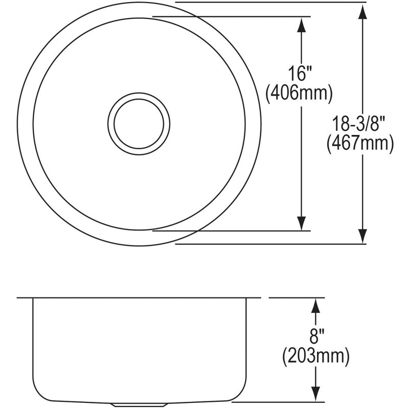 18.375" L x 18.375" W Undermount Sink