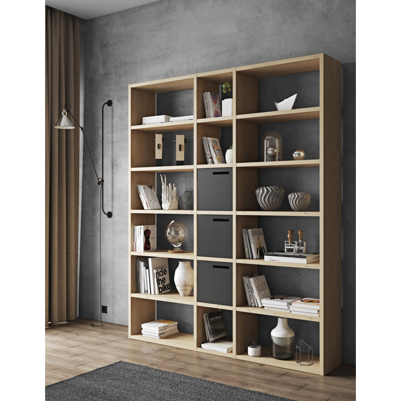 Logan 224 cm H x 182 cm W Geometric Bookcase, Oak Veneer