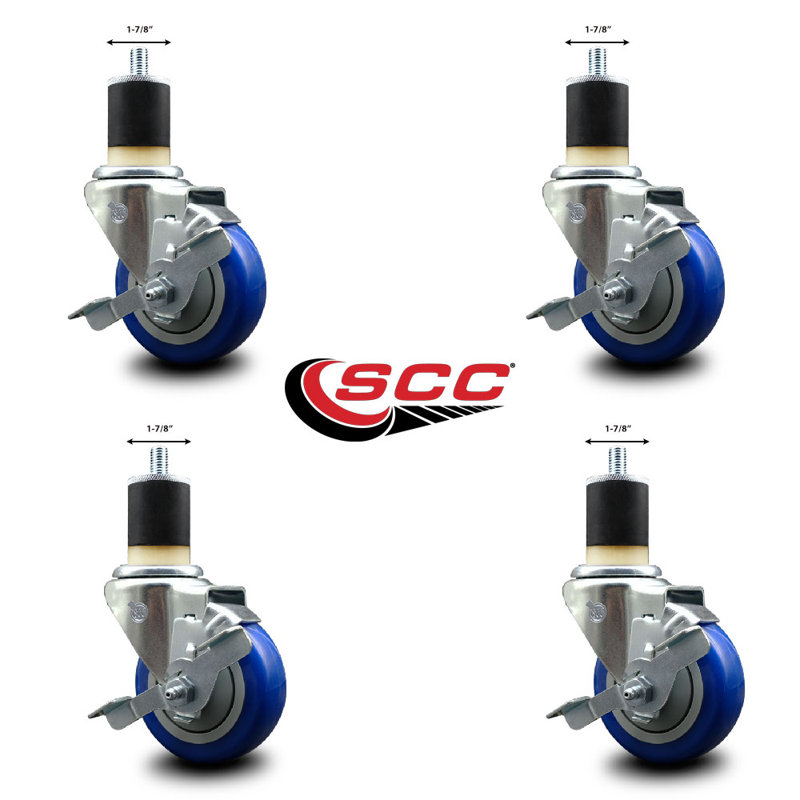 Ensemble de roulettes extensibles en poly pivotant avec frein SCC TLB 3,5 po x 1-7 / 8 po, Bleu