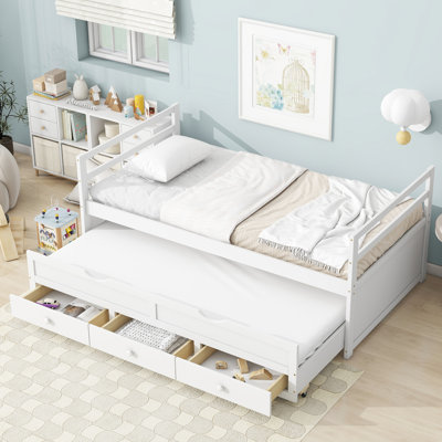 Lit simple blanc avec tête de lit, lit gigogne et style moderne - tiroirs de rangement optionnels pour chambre à coucher et meubles peu encombrants