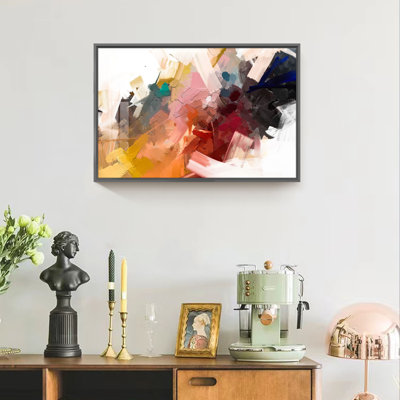 Yellow Red Color Abstract Artwork - Floater Frame Print on Canvas