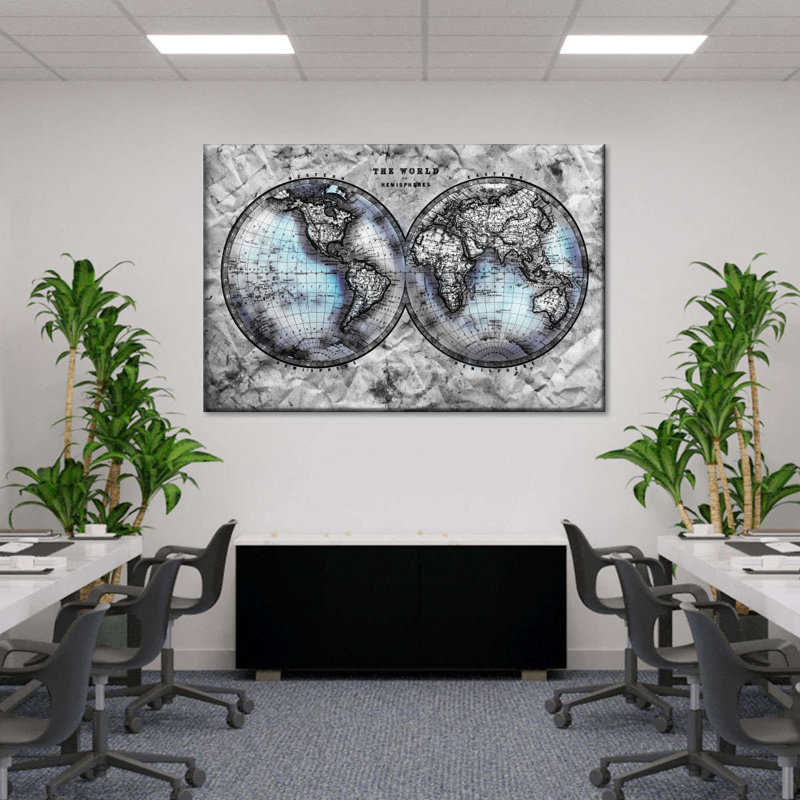 «World Map World Hemispheres Map», reproduction sur toile, H 32 po x l 48 po x P 1,25 po