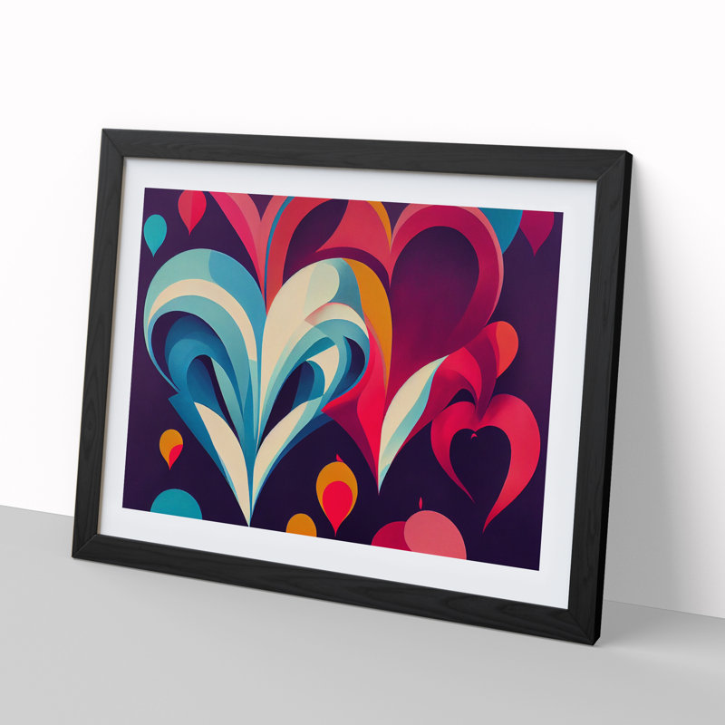 Love Hes Abstract - Single Picture Frame Print, Black, 46cm H x 64cm W x 2cm D