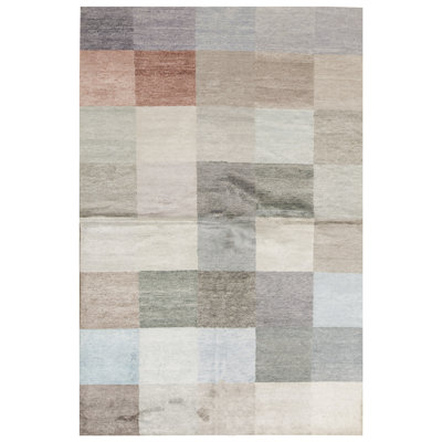 Tapis gris et bleu noué à la main de haute qualité