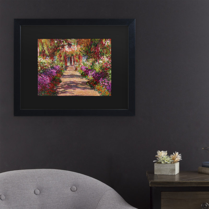 «A Pathway in Monet's Garden» par Claude Monet, reproduction d'art sur toile encadrée, H 11 po x l 14 po x P 0,5 po, Noir
