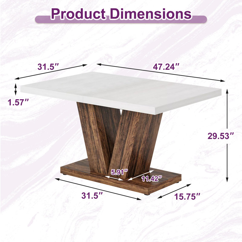 47" Wooden Dining Table Farmhouse Kitchen Table for 4-6, Brown, White