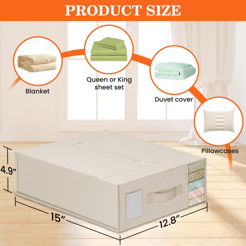 Organisateur de draps et rangement, organisateur de draps pour placard, rangement sous le lit et organisation avec étiquettes et fenêtre transparente, paquet de 6, beige