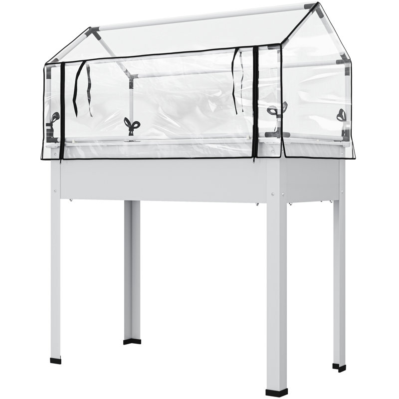 Elevated Garden Box With Greenhouse Cover, Raised Garden Bed With Legs And Drainage Hole For Vegetables, White, White
