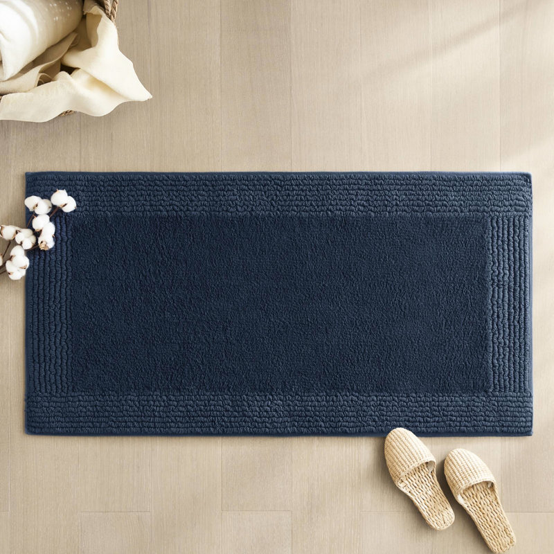 100% Cotton 24x36" Reversible Navy 3000 Gsm Bath Rug - Dense And Softness Sensation, Long Lasting, Machine Washable Easy To Care, Washable,