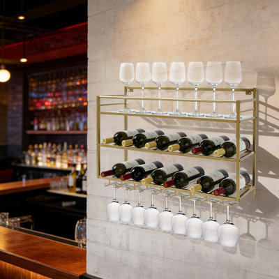 Helbonia Wall Mounted Wine Bottle & Glass Rack