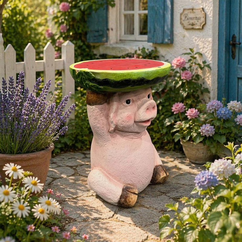Table d'appoint cochon avec dessus melon d'eau, multifonctionnel pour la maison et le jardin, idéal pour la décoration et l'utilisation pratique