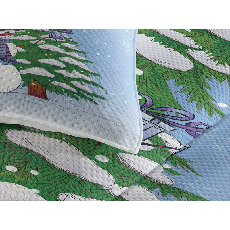 Blue Twin Microfiber Snowman Bedspread Set