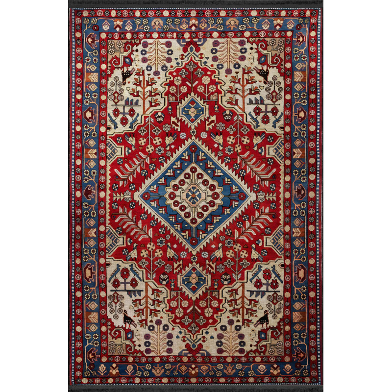 Tapis en polypropylène à imprimé numérique rouge Wawro, Rectangle 2 pi 8 po x 5 pi