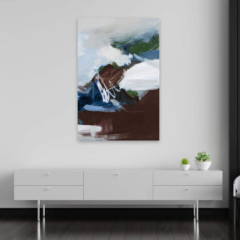 Surfacage foncé - abstrait bleu-brun contemporain, H 60 po x l 40 po