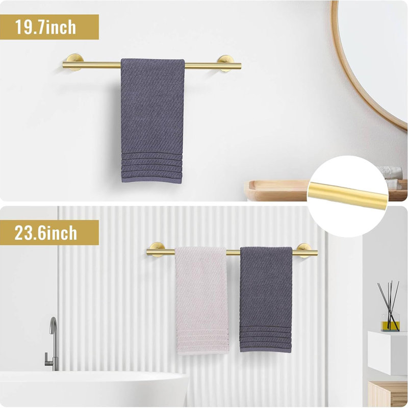 6-Piece Modern Bath Hardware Set With Towel Bar Towel Hook Toilet Paper Holder And Towel Ring Wall Mount , Brushed Gold