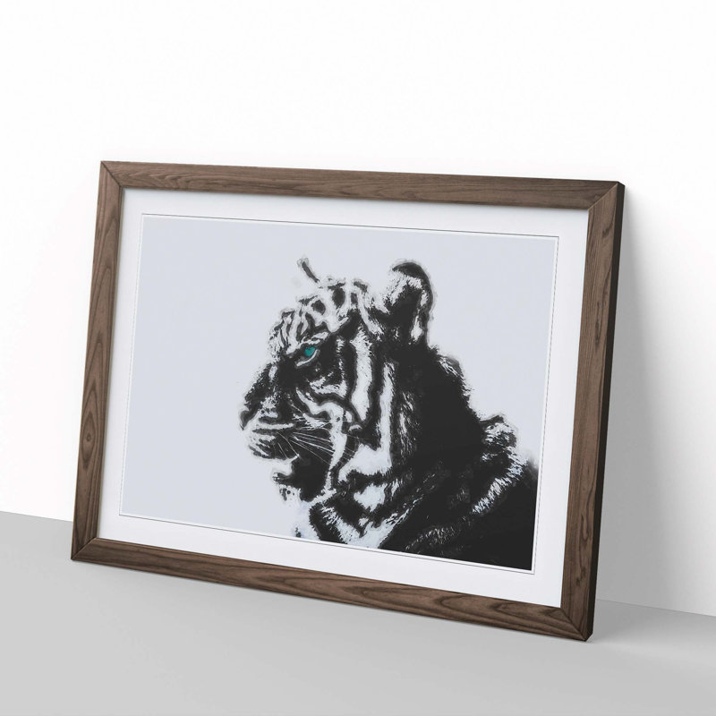 White Bengal Tiger in Abstract - Picture Frame Graphic Art Print, 60cm H x 91cm W x 2cm D, Walnut