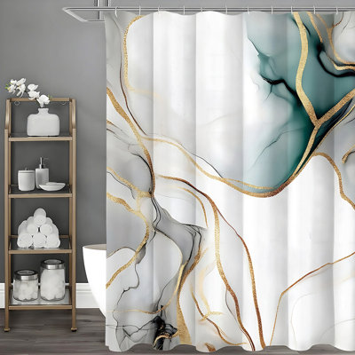 Marble Shower Curtains with Hooks Included