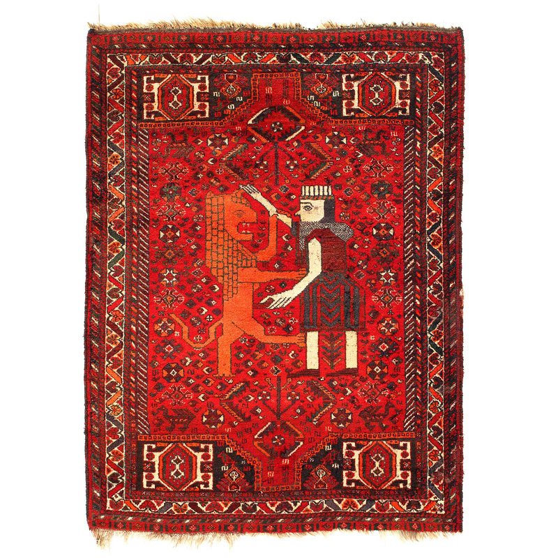Rust Persian Antique Qashgaei Rug 3'11"x5'1"