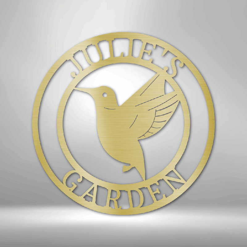 Décoration murale en acier personnalisée, monogramme de colibri, panneau en acier, Doré, H 34,25 po x l 35,5 po x P 0,5 po